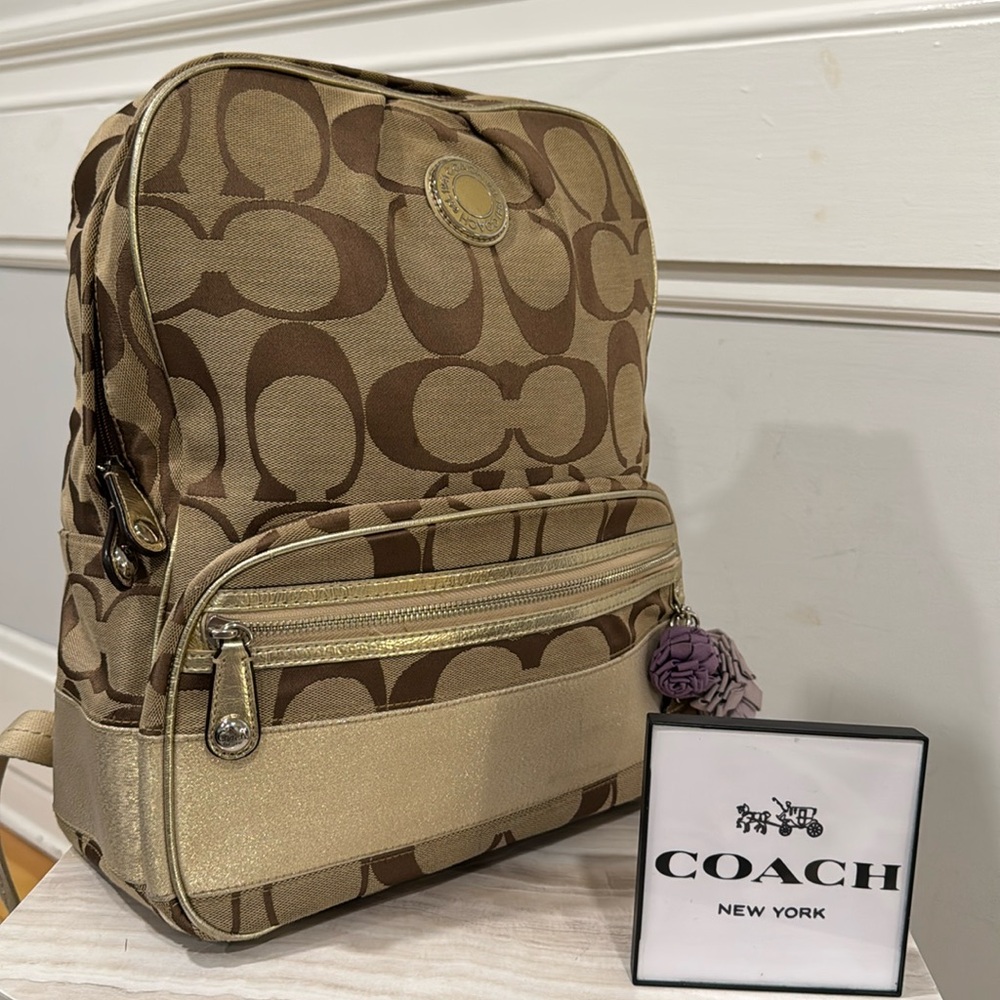 Coach Bag Vintage Signature Logo Brown and Tan Monogram Backpack - Picture 1 of 16